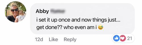 Facebook testimonial from a Happy As A Mother community member